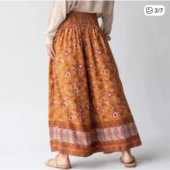 Natural Life Make A Move Palazzo Wide Leg Pants Camel Brown Purple Floral - Picture 8 of 10
